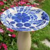 Ivory Cream Blue Glazed Ceramic Outdoor Garden Patio Birdbath