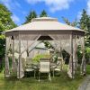 Outdoor 10 x 12 Ft Octagon Gazebo with Mosquito Net Sidewalls and Beige Canopy