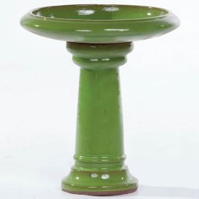 Green Glazed Ceramic Outdoor Patio Garden Birdbath