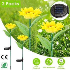 2Pcs Solar Powered Sunflower Lights 10 LED Decorative Stake Lamp